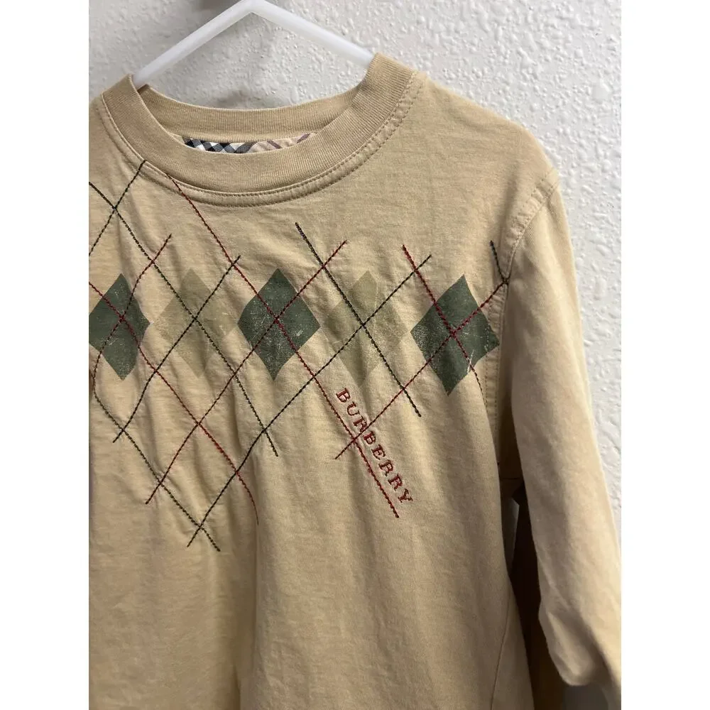 Burberry argyle stitch toddler size 4 long sleeve tan shirt 100% cotton